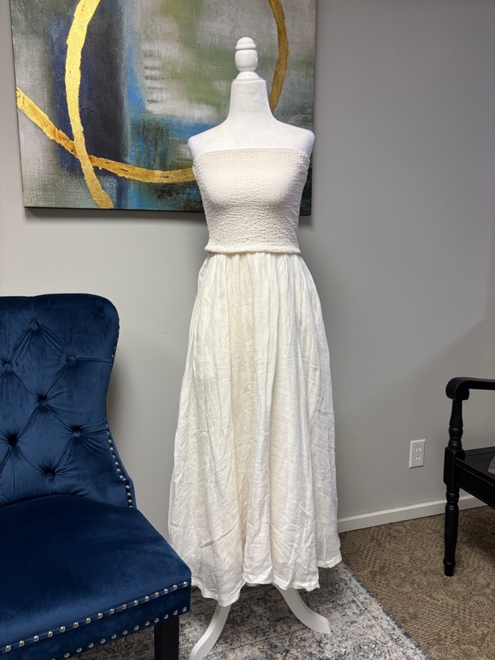 J. Crew Strapless Cream Maxi Dress